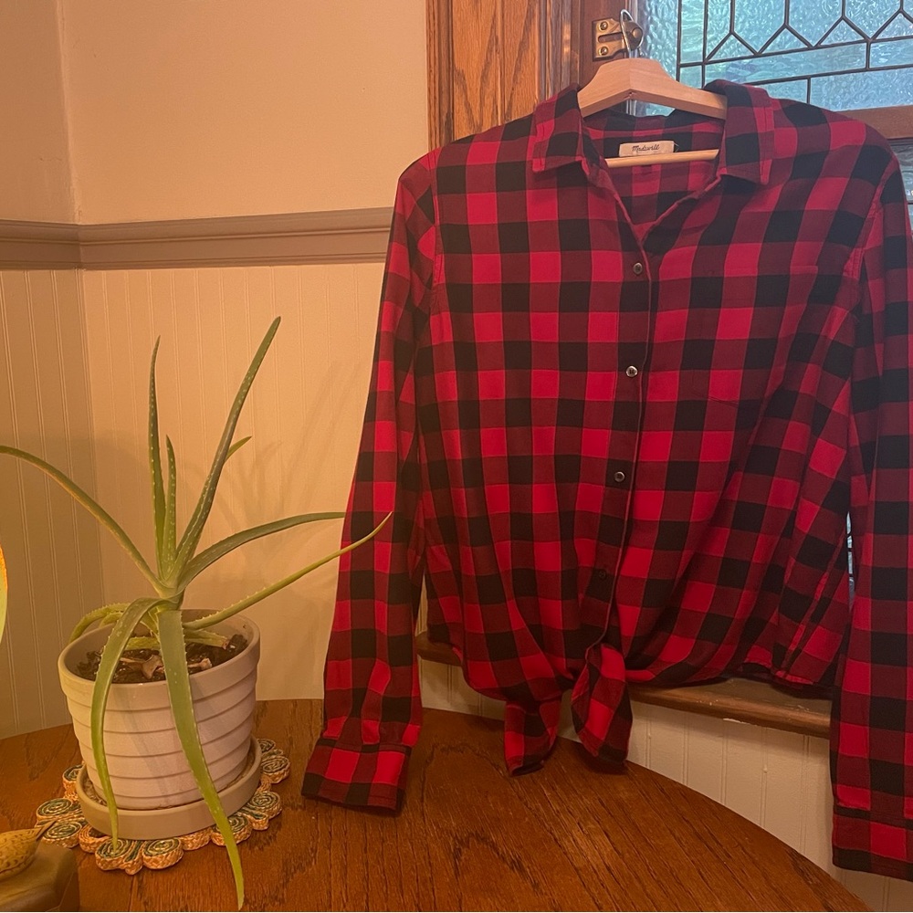Madewell Red and Black Plaid Blouse